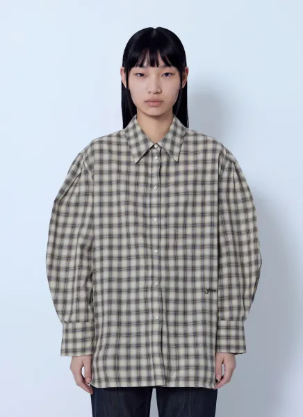 GANNI Light Check Flannel Pleated Sleeve Shirt