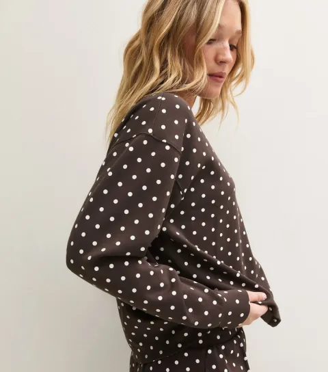 New Look Women's Premium Brown Spot Print Sweatshirt