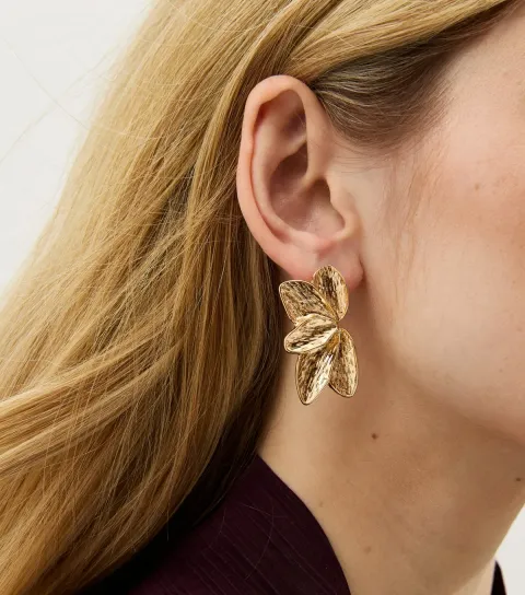 Gold Tone Petal Stud Earrings