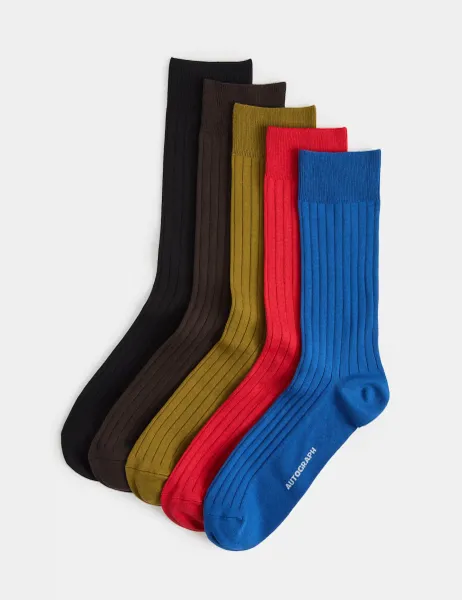 Marks & Spencer 5 Pack Ribbed Egyptian Cotton Socks Multi