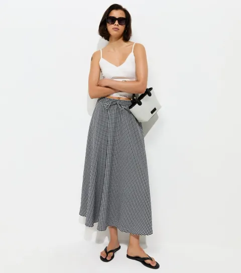 Women's Black Gingham Print Circle Maxi Skirt