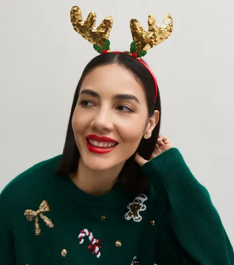 New Look Brown Christmas Sequin Embellished Reindeer Headband