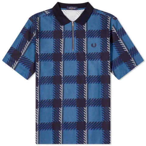 Gllitch Tartan Zip Neck Polo