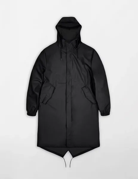 Rains Fishtail Waterproof Hooded Longline Parka Black