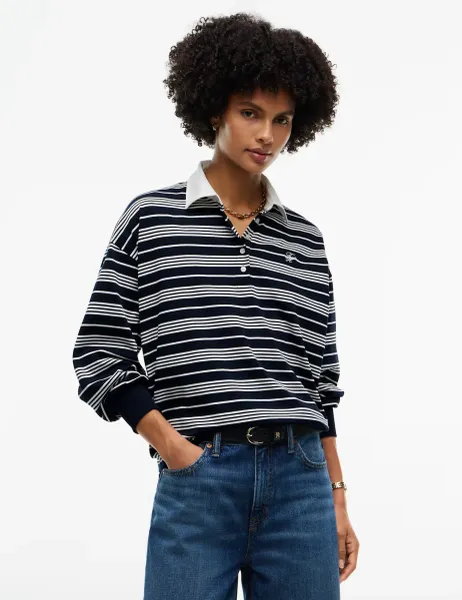 Tommy Hilfiger Pure Cotton Striped Rugby Shirt Blue Mix