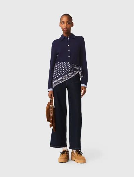 Polo cardigan with removable trims