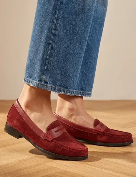 Jones Bootmaker Wide Fit Suede Loafers Red