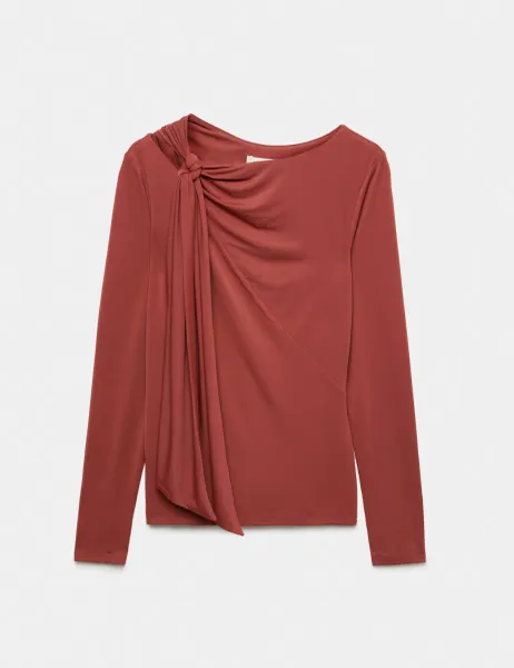 Autograph Slim Fit Asymmetric Tie Neck Top Spice