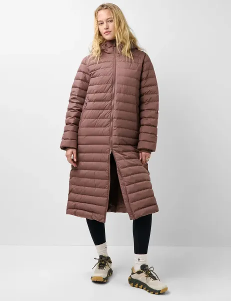 Sweaty Betty Nimbus Feather and Down Longline Puffer Jacket Medium Brown