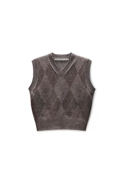 Crystal Hotfix Wool-Blend Argyle Vest