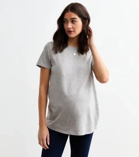 Women's Maternity Grey Cotton Short Sleeve T-Shirt