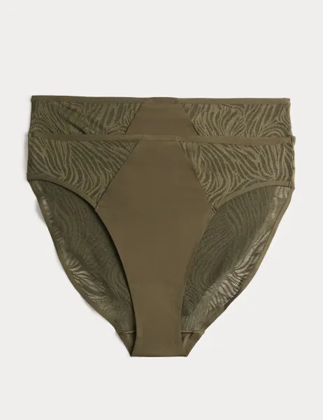 Body by M&S 2 Pack Body Lace High Leg Knickers Dark Olive
