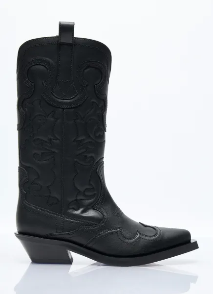 Mid Shaft Embroidered Western Boots