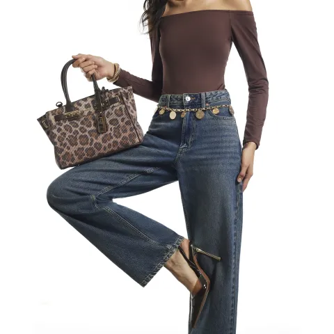 River Island Leopard Print Diamante Tote Bag