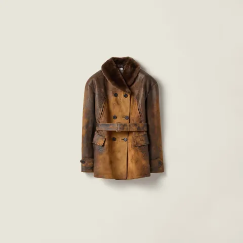 Double-breasted waxed suede caban jacket