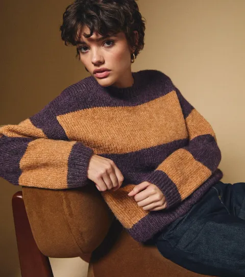 Women's Purple Chunky Wide Stripe Jumper