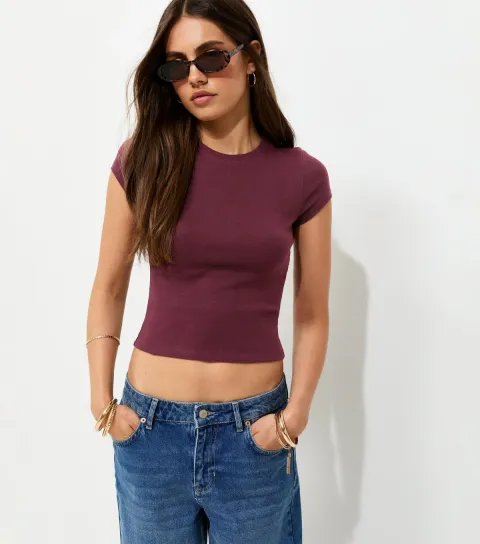 Women's Dark Burgundy Cotton Rich Baby Tee T-Shirt
