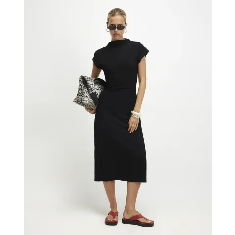 River Island Premium High Neck Ruched Midi Dress