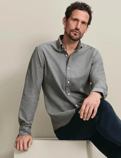 Charles Tyrwhitt Long Sleeve Brushed Cotton Flannel Shirt Grey