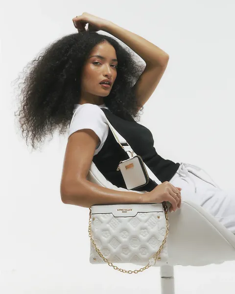 River Island Quilted Monogram Cross Body Bag