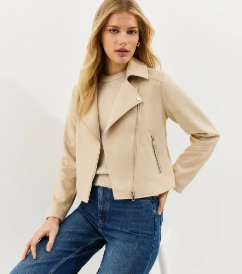 Women's Stone Faux Suede Biker Jacket