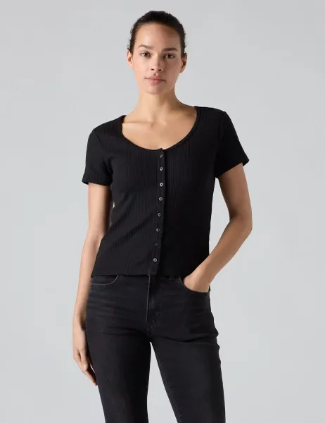 Levi's Levi's Cotton Rich Ribbed Button Through Top