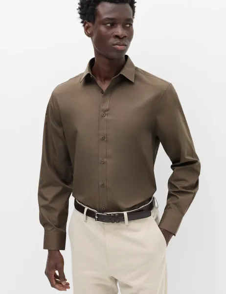 Marks & Spencer Regular Fit Easy Iron Cotton Blend Shirt Mole