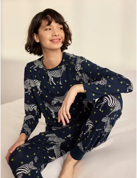 Chelsea Peers Spot Zebra Print Long Pyjama Set Navy