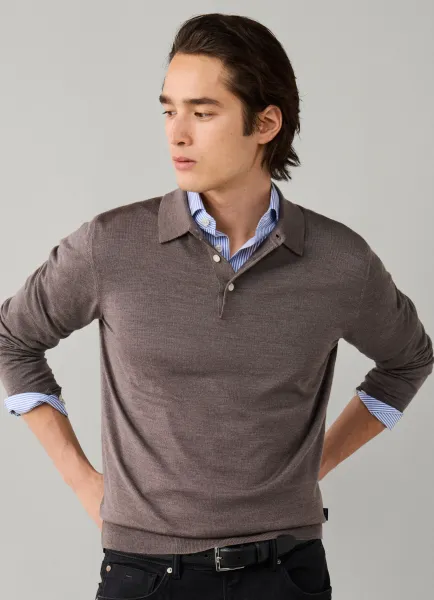Long Sleeve Merino Wool-Silk Knit Polo