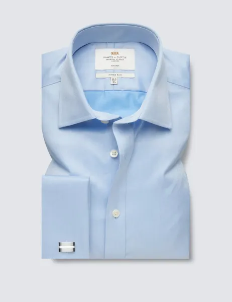 Hawes & Curtis Fitted Slim Non Iron Pure Cotton Twill Shirt Blue