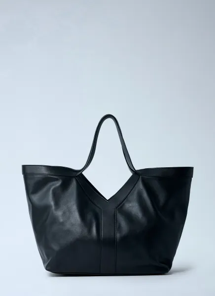 Large Y-Shaped Leather Tote Bag