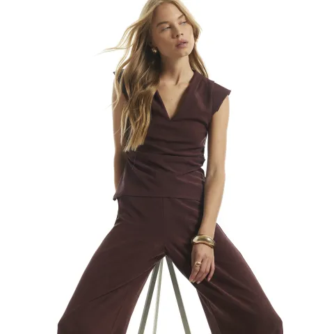 River Island Burgundy Ruched Waist Textured Top