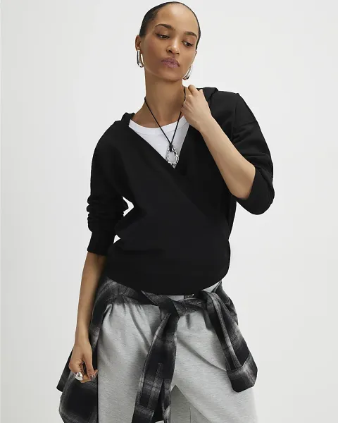 River Island Cotton Wrap Front Hoodie