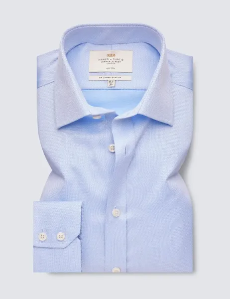 Hawes & Curtis Regular Fit Non Iron Pique Shirt Blue