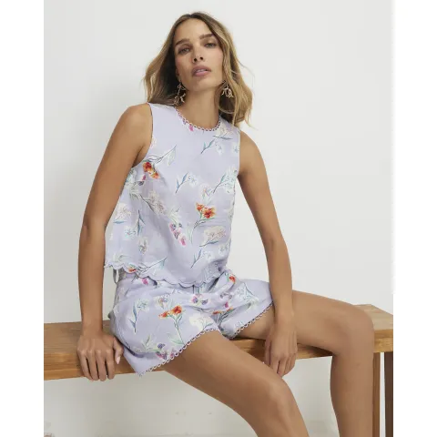 River Island Linen Blend Floral Tank Top