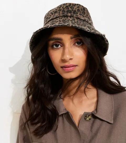Brown Leopard Print Bucket Hat