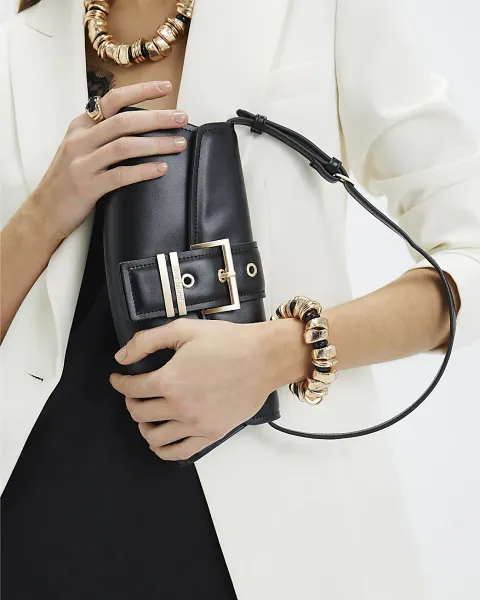 River Island Gold And Black Nugget Stretch Bracelet