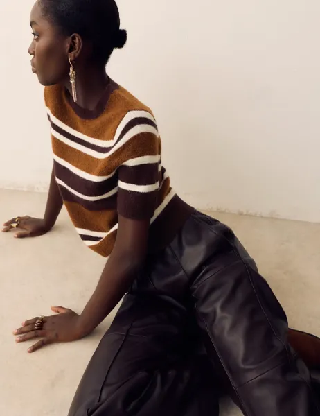 Per Una Striped Knitted Top with Mohair Brown Mix