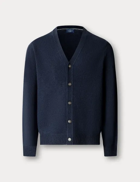 Hackett Pure Lambswool V-Neck Cardigan Navy