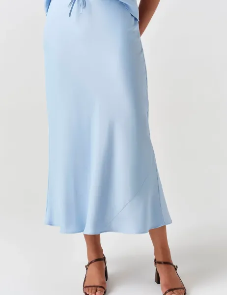 Ghost Satin Midi Slip Skirt Light Blue