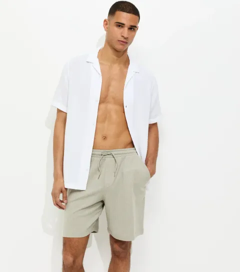 Men's Khaki Regular Textured Pull On Shorts