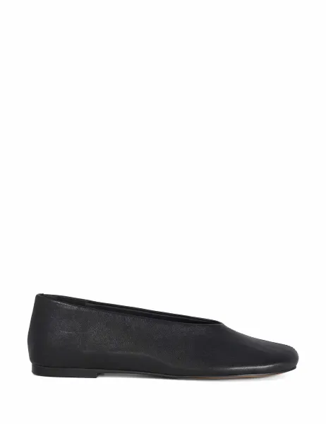 Dune London Leather High Cut Round Toe Ballet Pumps