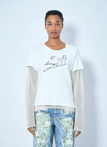 Layered Mesh Sleeve T-shirt