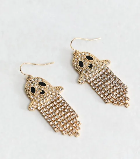 Gold Tone Halloween Ghost Tassel Drop Earrings