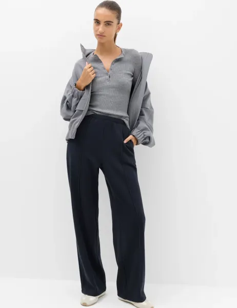 Marks & Spencer Cotton Rich Pintuck Wide Leg Trousers Navy