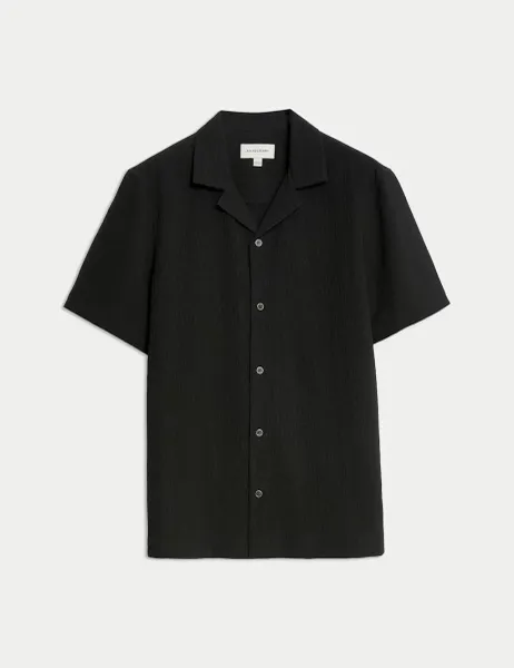 Autograph Regular Fit Crinkle Seersucker Shirt Black