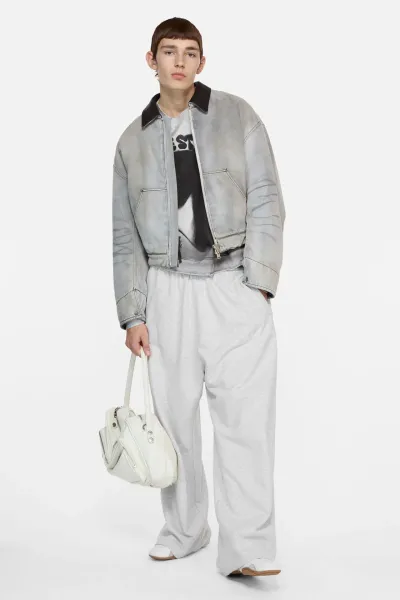 Faded denim bomber jacket