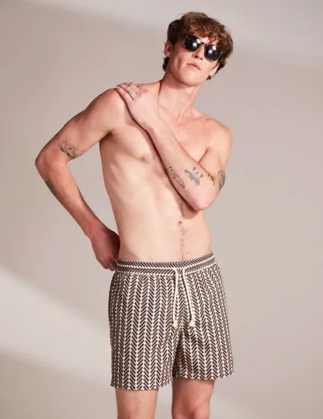 David Gandy Wellwear Pocketed Mid-Length Swim Shorts Beige Mix