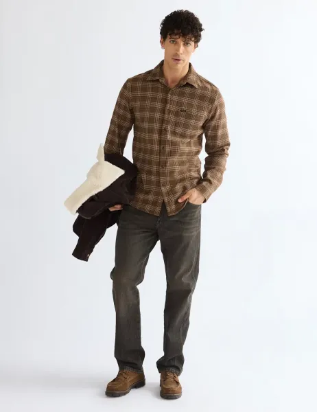 Wrangler Regular Fit Pure Cotton Checked Shirt Brown
