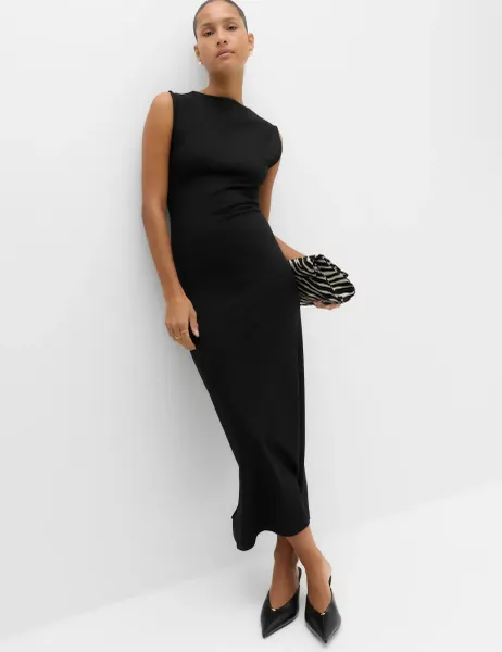 Marks & Spencer Jersey Crew Neck Midi Column Dress Black
